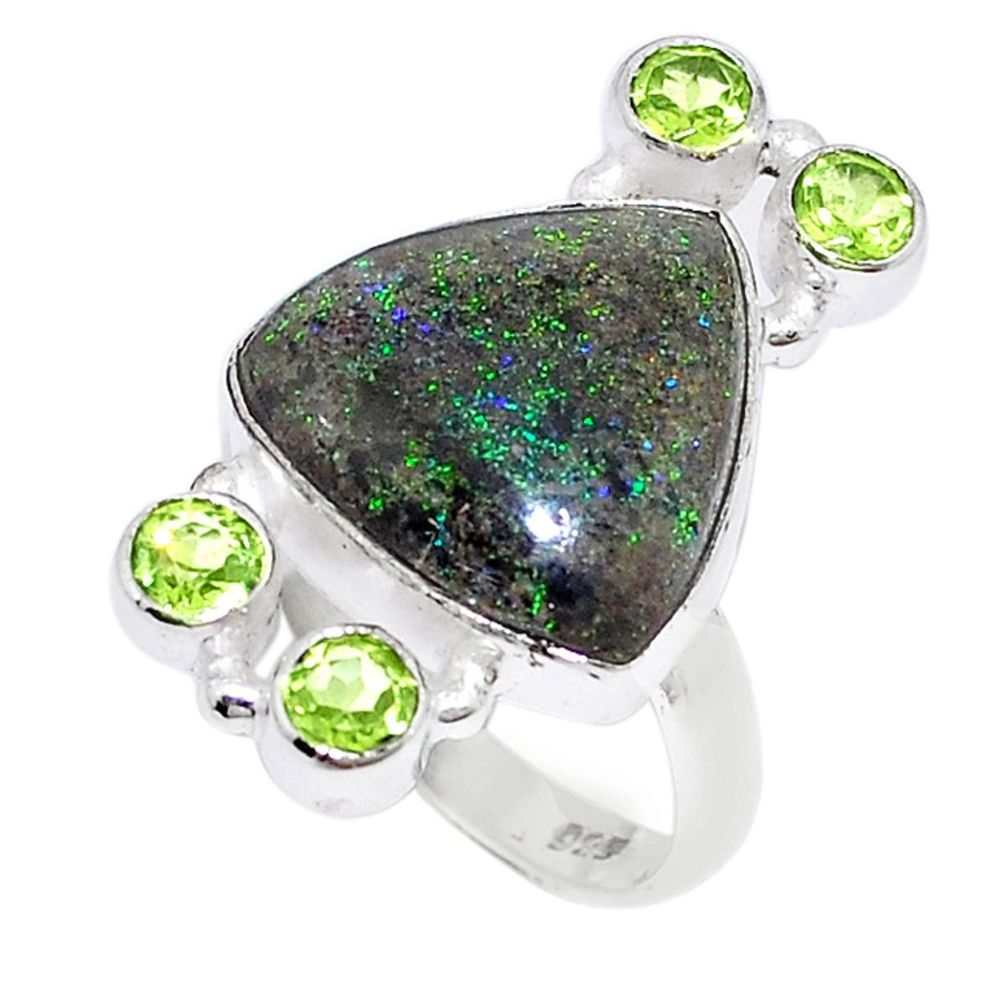 925 silver natural black honduran matrix opal peridot ring size 8.5 m4804