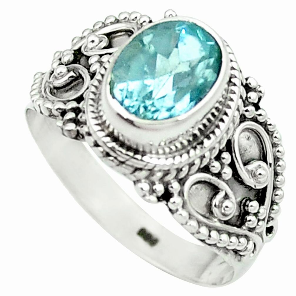 925 sterling silver natural blue topaz oval ring jewelry size 8 m48944