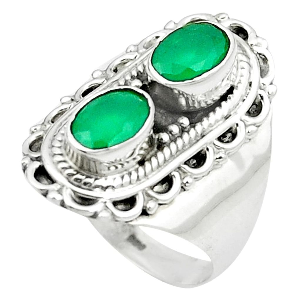 Natural green emerald 925 sterling silver ring jewelry size 7.5 m48963