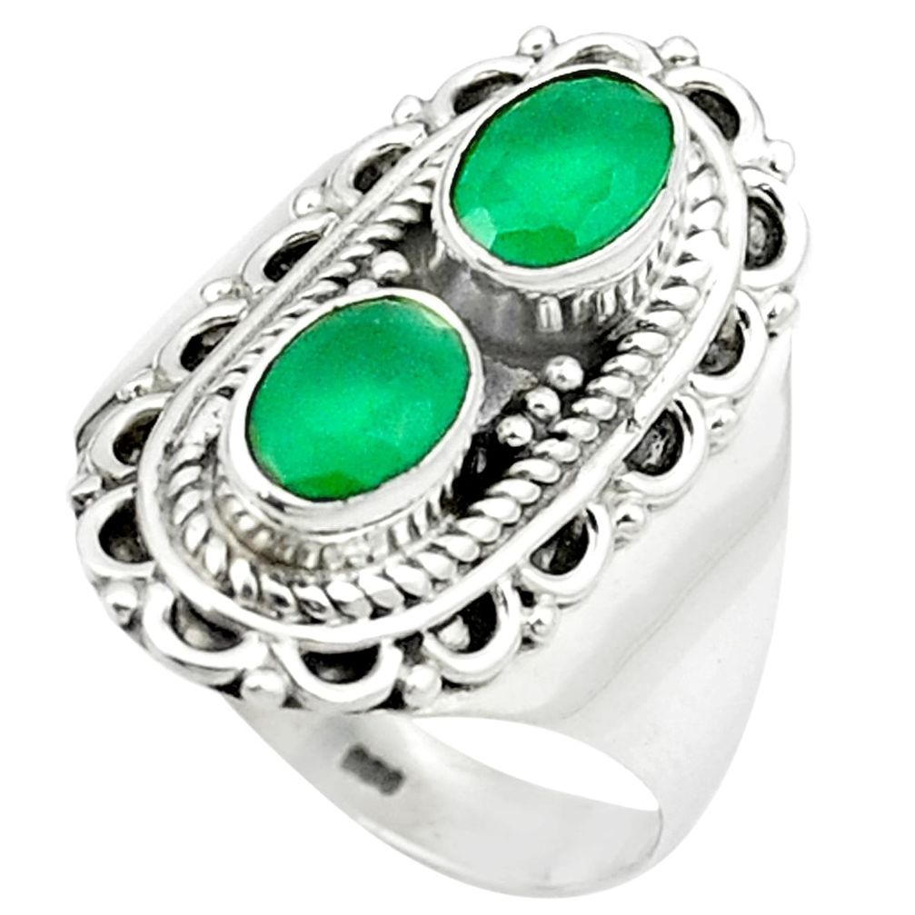 925 sterling silver natural green emerald ring jewelry size 8 m48965