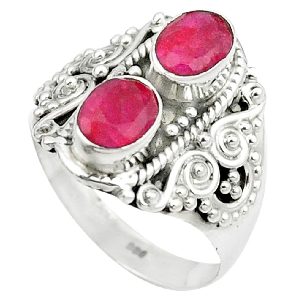 925 sterling silver natural red ruby oval ring jewelry size 8 m48971