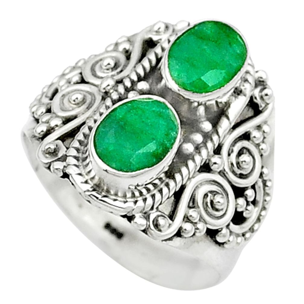 Natural green emerald 925 sterling silver ring jewelry size 7 m49282