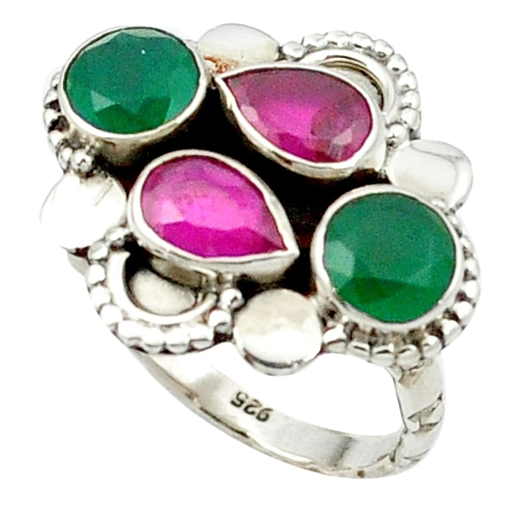 Red ruby green emerald quartz 925 sterling silver ring size 7 m49381