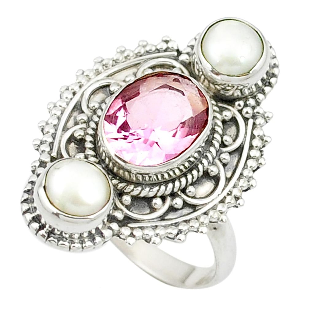 925 sterling silver pink kunzite (lab) white pearl ring size 7.5 m49400
