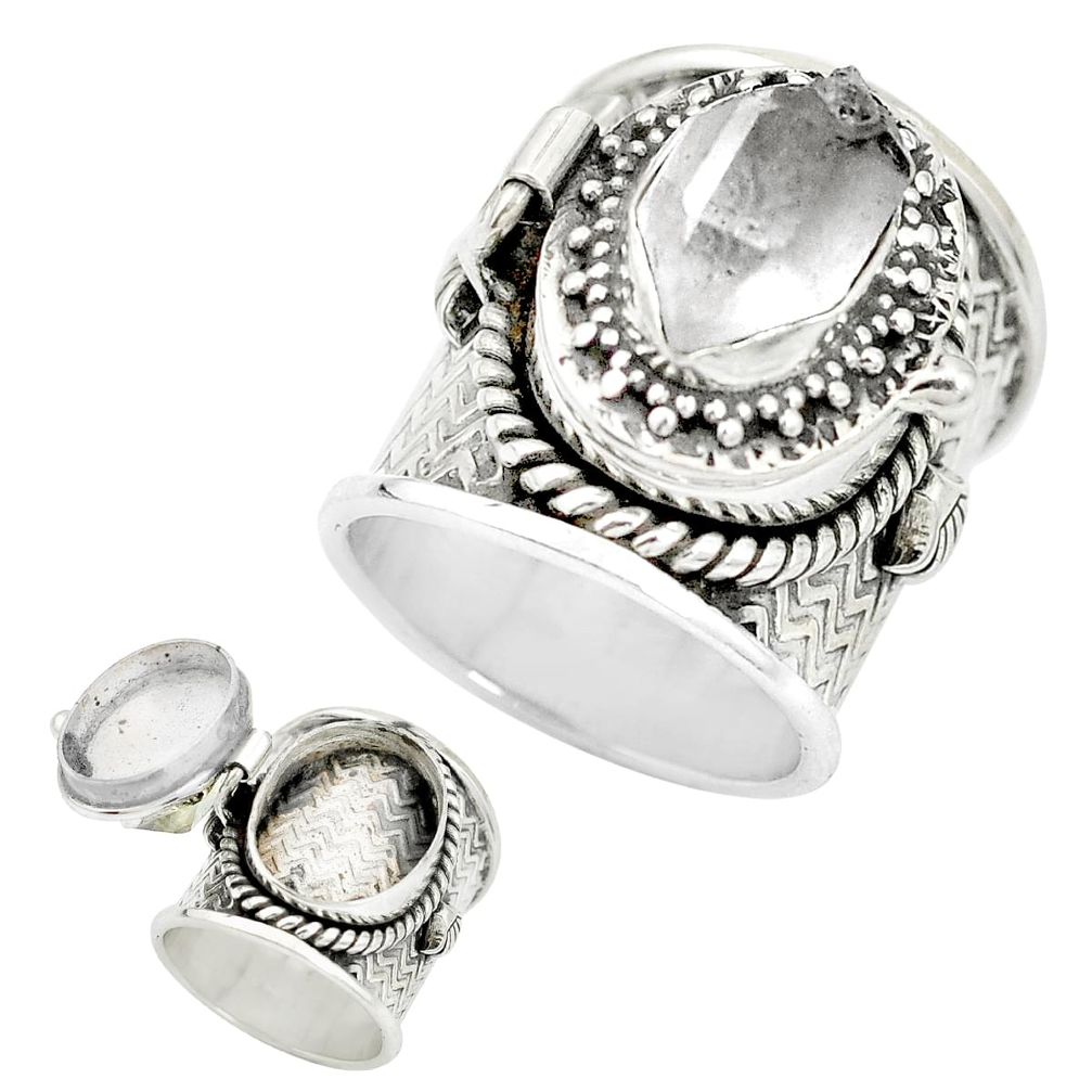 925 silver natural white herkimer diamond poison box ring size 6 m49570