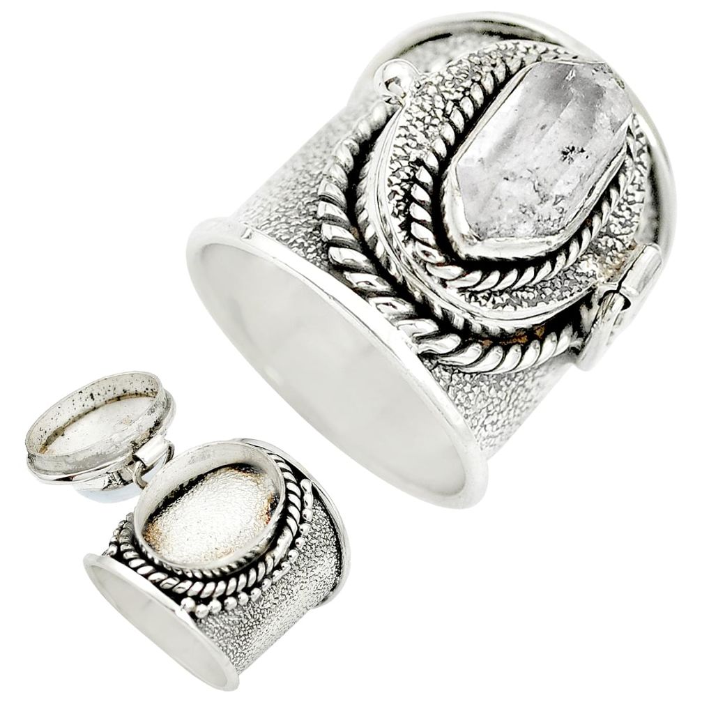 Natural white herkimer diamond 925 silver poison box ring size 6 m49576