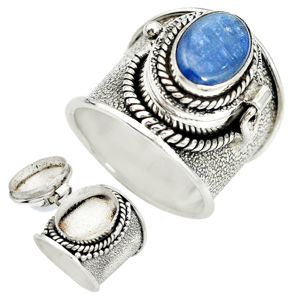 Natural blue kyanite 925 sterling silver poison box ring jewelry size 8.5 m49577