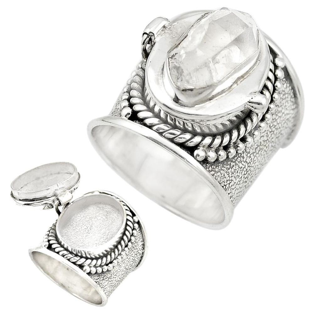 Natural white herkimer diamond 925 silver poison box ring size 8.5 m49581
