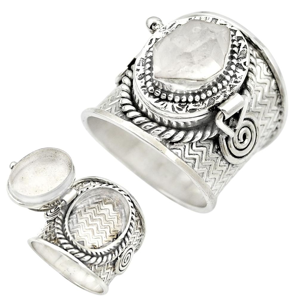 Natural white herkimer diamond 925 silver poison box ring size 8.5 m49593