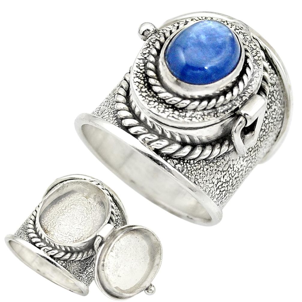 Natural blue kyanite 925 sterling silver poison box ring jewelry size 7 m49600