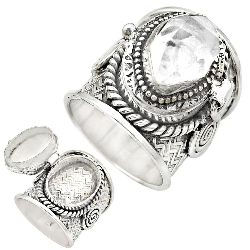Natural white herkimer diamond 925 silver poison box ring size 5.5 m49601