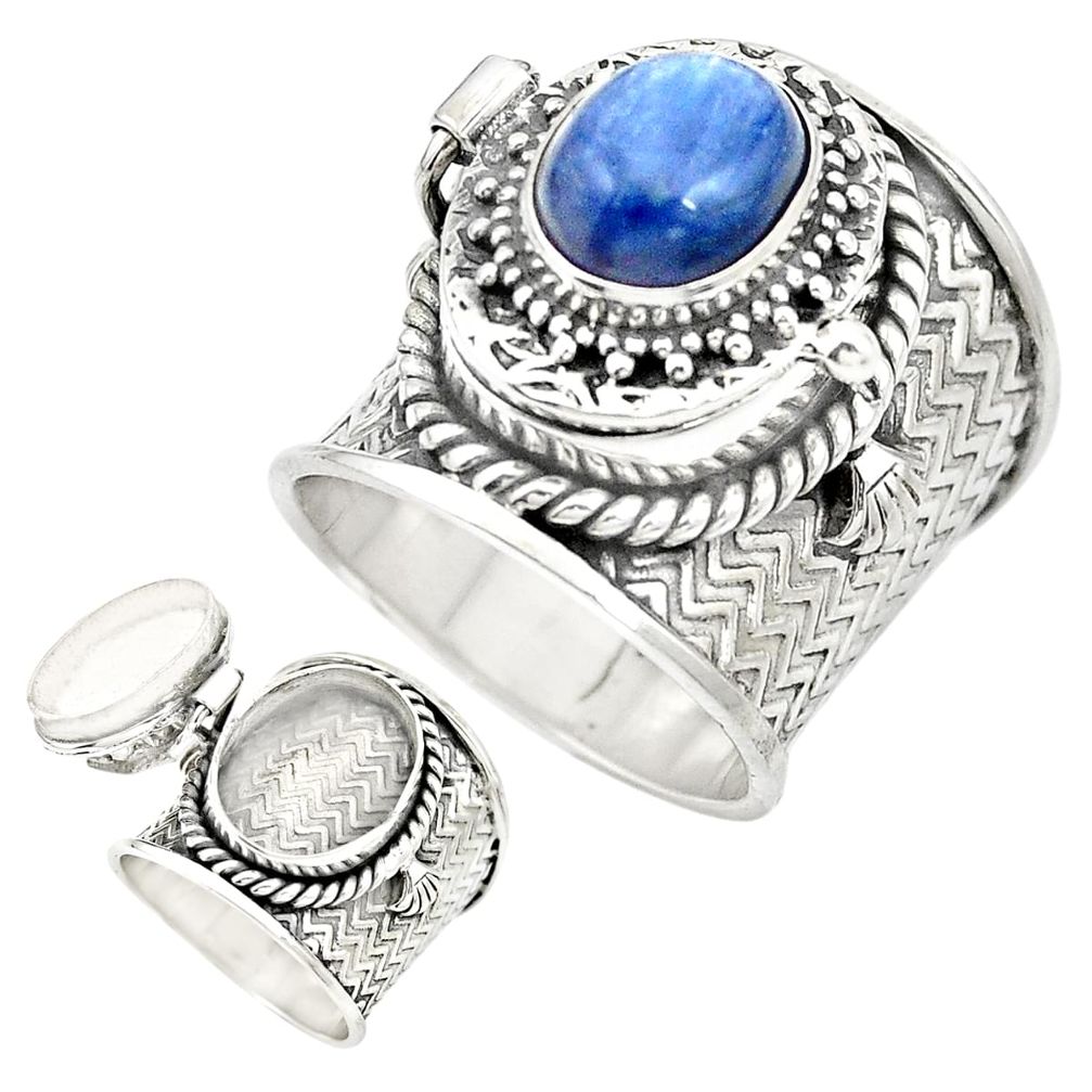 Natural blue kyanite 925 sterling silver poison box ring size 6.5 m49606