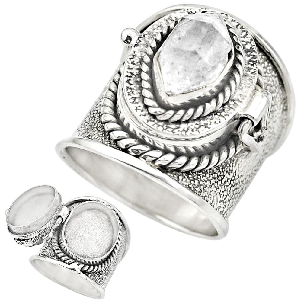 Natural white herkimer diamond 925 silver poison box ring size 7 m49614