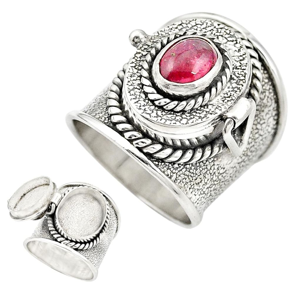 Natural pink tourmaline 925 silver poison box ring jewelry size 7 m49632
