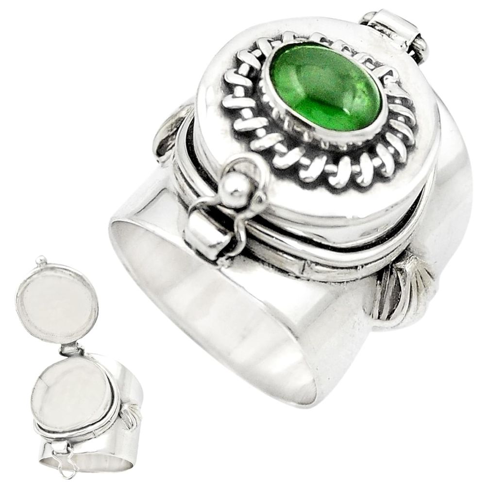 925 silver natural green tourmaline poison box ring jewelry size 5.5 m49638