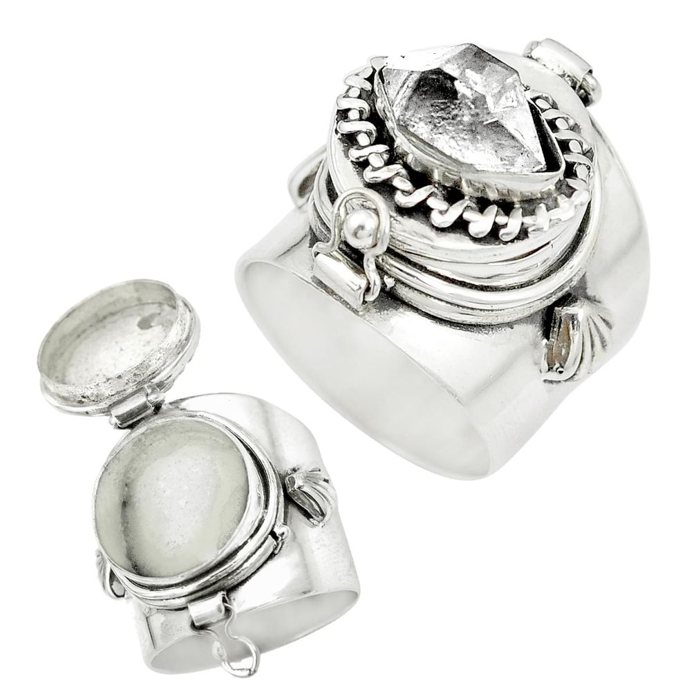 Natural white herkimer diamond 925 silver poison box ring size 8 m49663