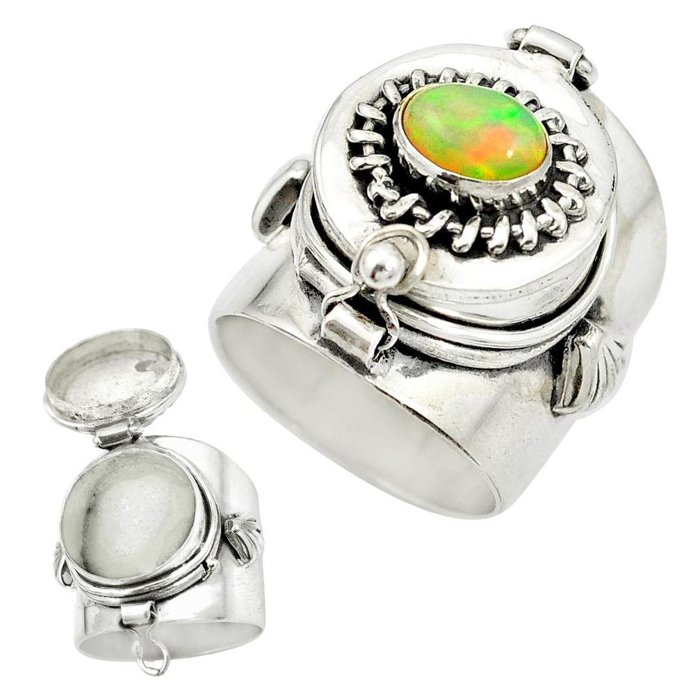 Natural multi color ethiopian opal 925 silver poison box ring size 6.5 m49683