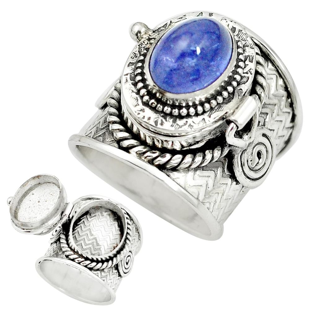 925 silver natural blue tanzanite poison box ring jewelry size 6.5 m49685