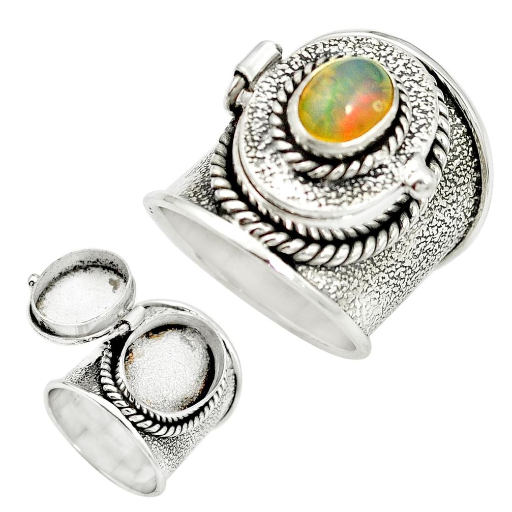 Natural multi color ethiopian opal 925 silver poison box ring size 7 m49699