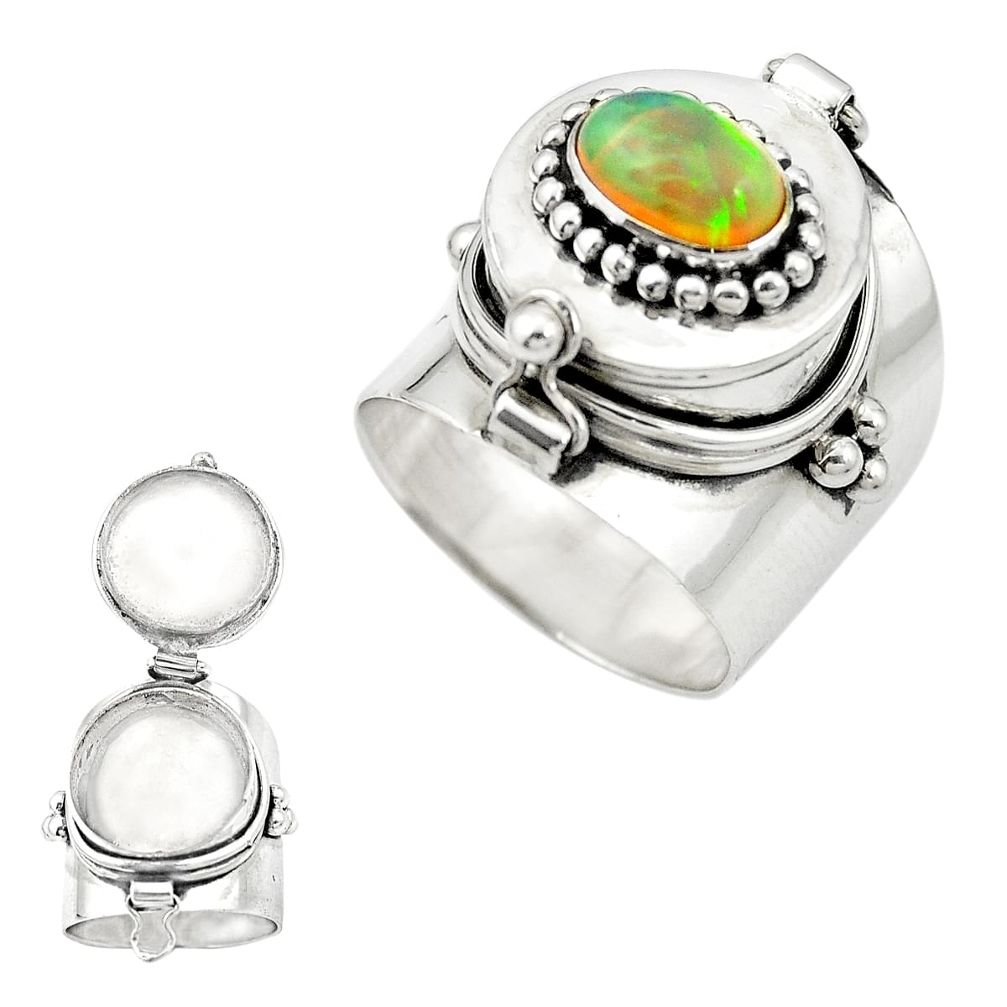 925 silver natural multi color ethiopian opal poison box ring size 7.5 m49704