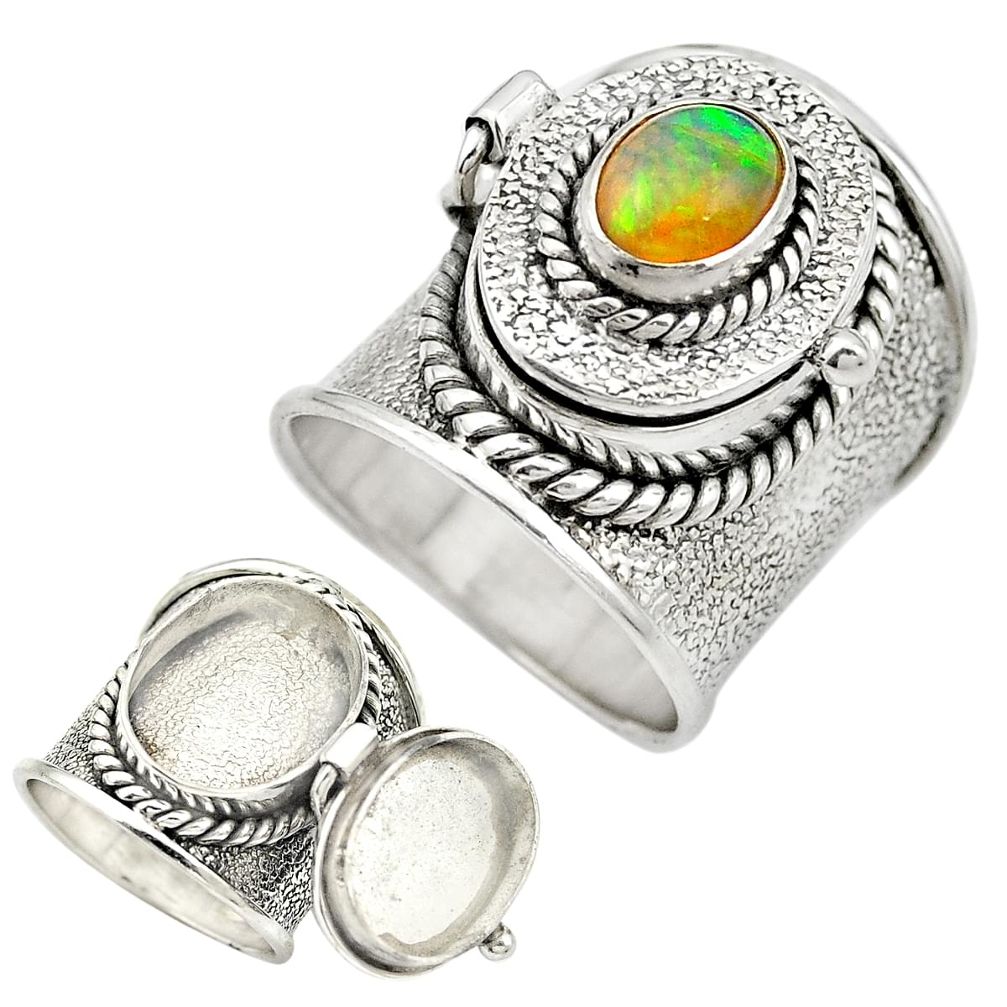 Natural multi color ethiopian opal 925 silver poison box ring size 6 m49706