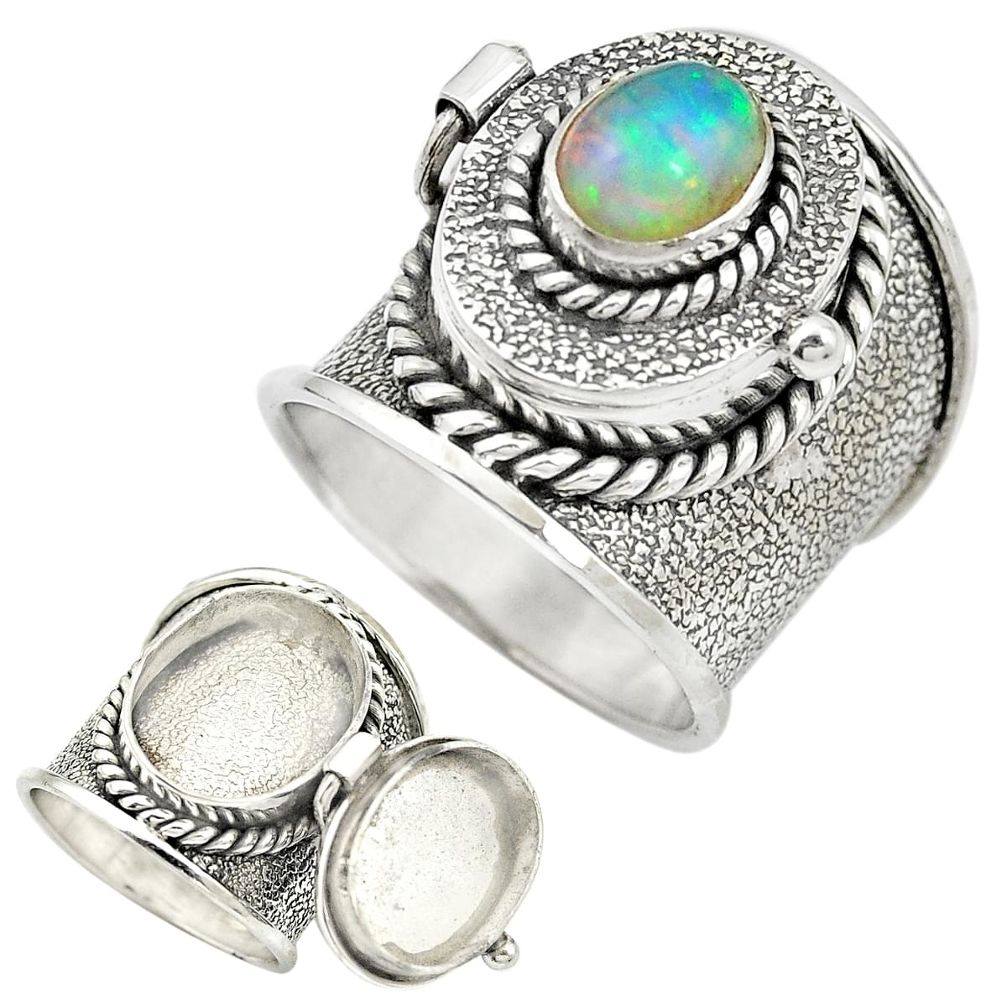 Natural multi color ethiopian opal 925 silver poison box ring size 7 m49707