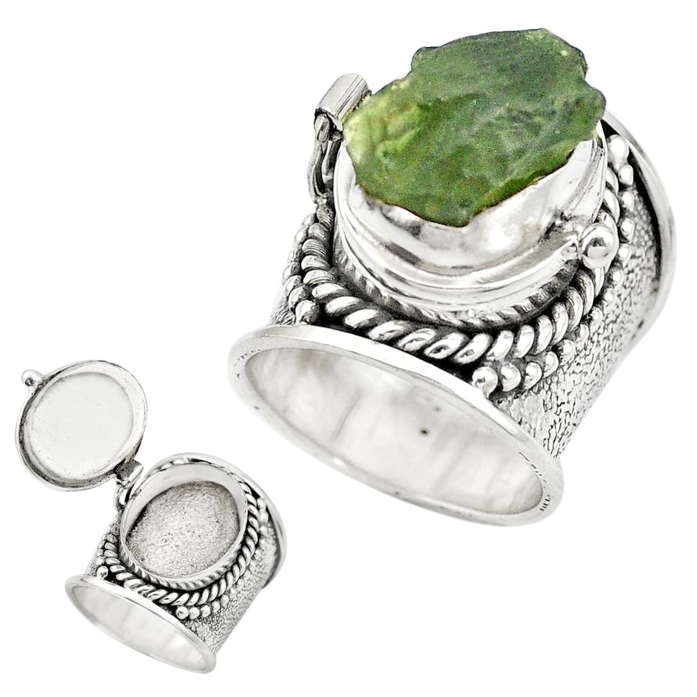 Natural moldavite (genuine czech) 925 silver poison box ring size 5.5 m49711