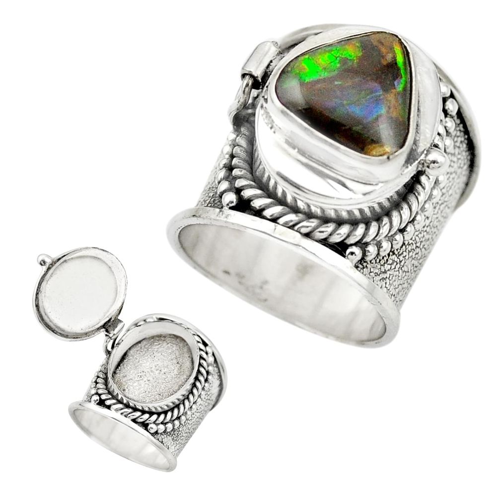 Natural ammolite (canadian) 925 silver poison box ring size 6.5 m49714