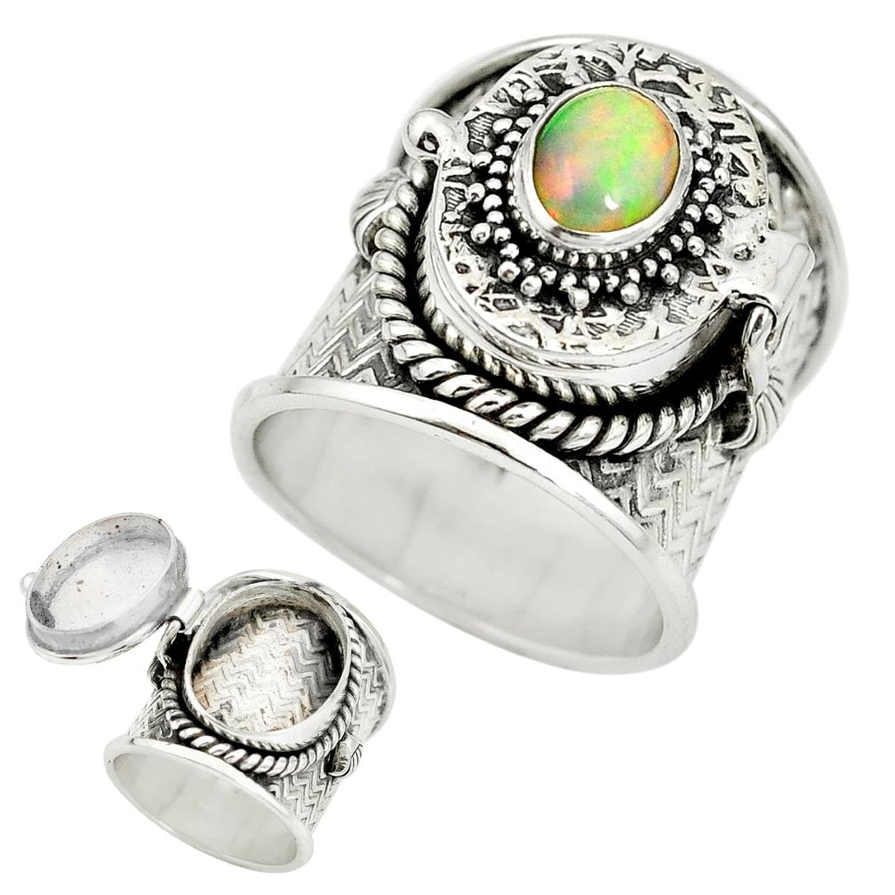 925 silver natural multi color ethiopian opal poison box ring size 7 m49724