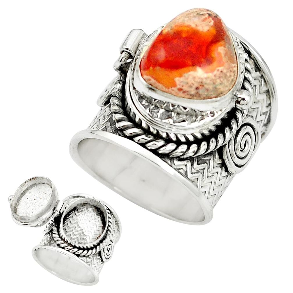 Natural multi color mexican fire opal 925 silver poison box ring size 7 m49726