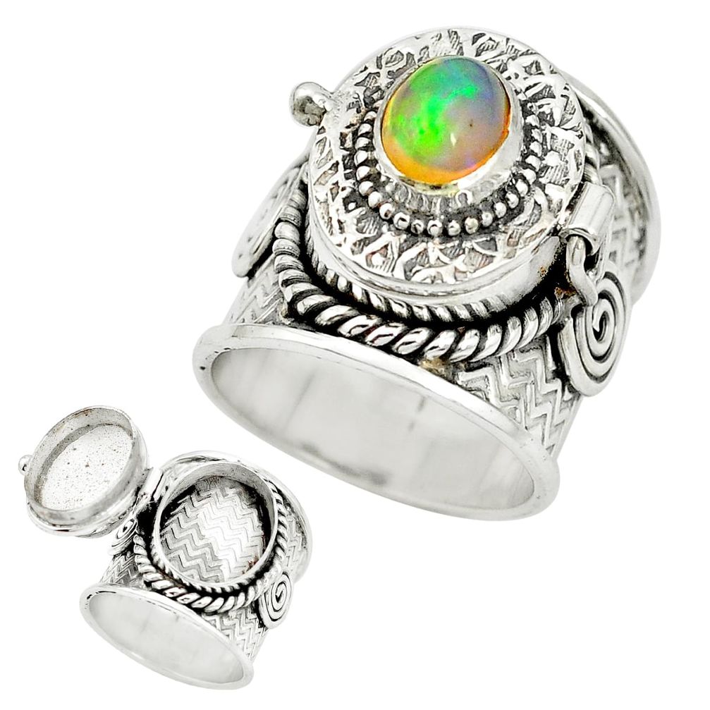 Natural multi color ethiopian opal 925 silver poison box ring size 6 m49727