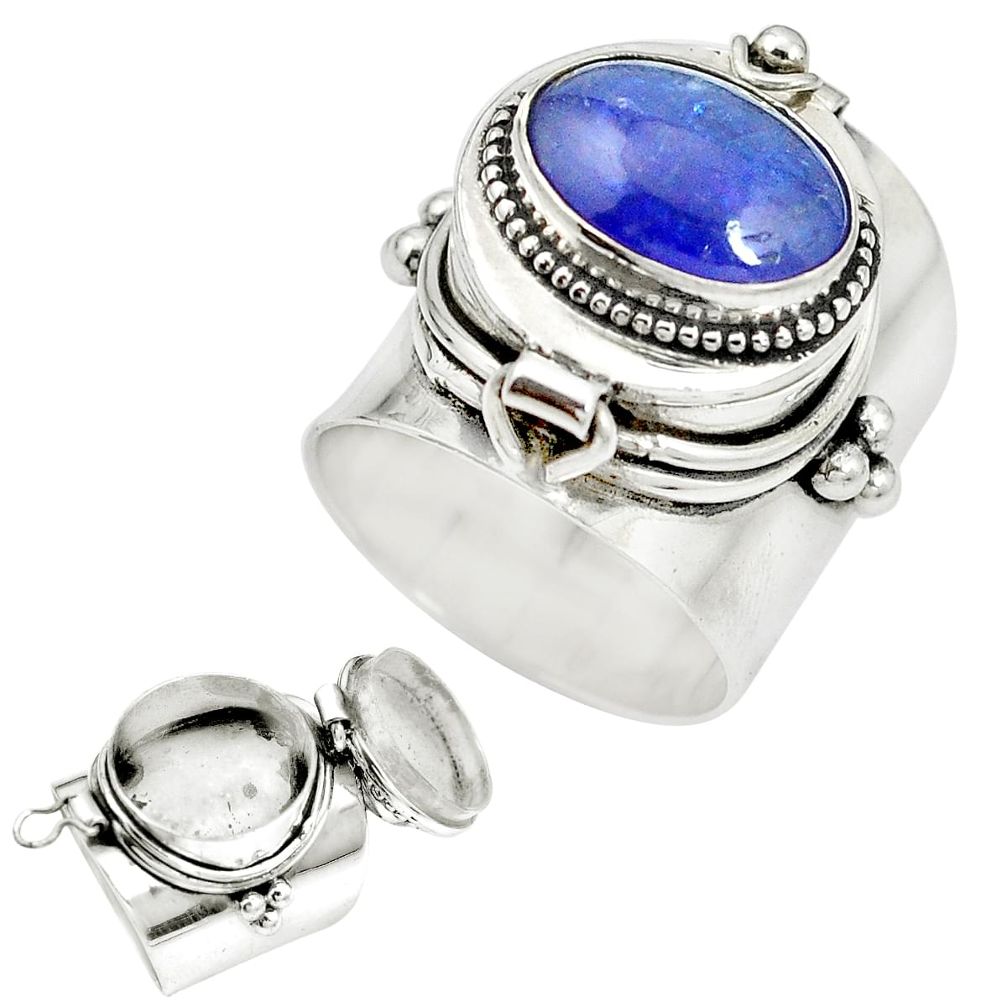 Natural blue tanzanite 925 sterling silver poison box ring size 6.5 m49736