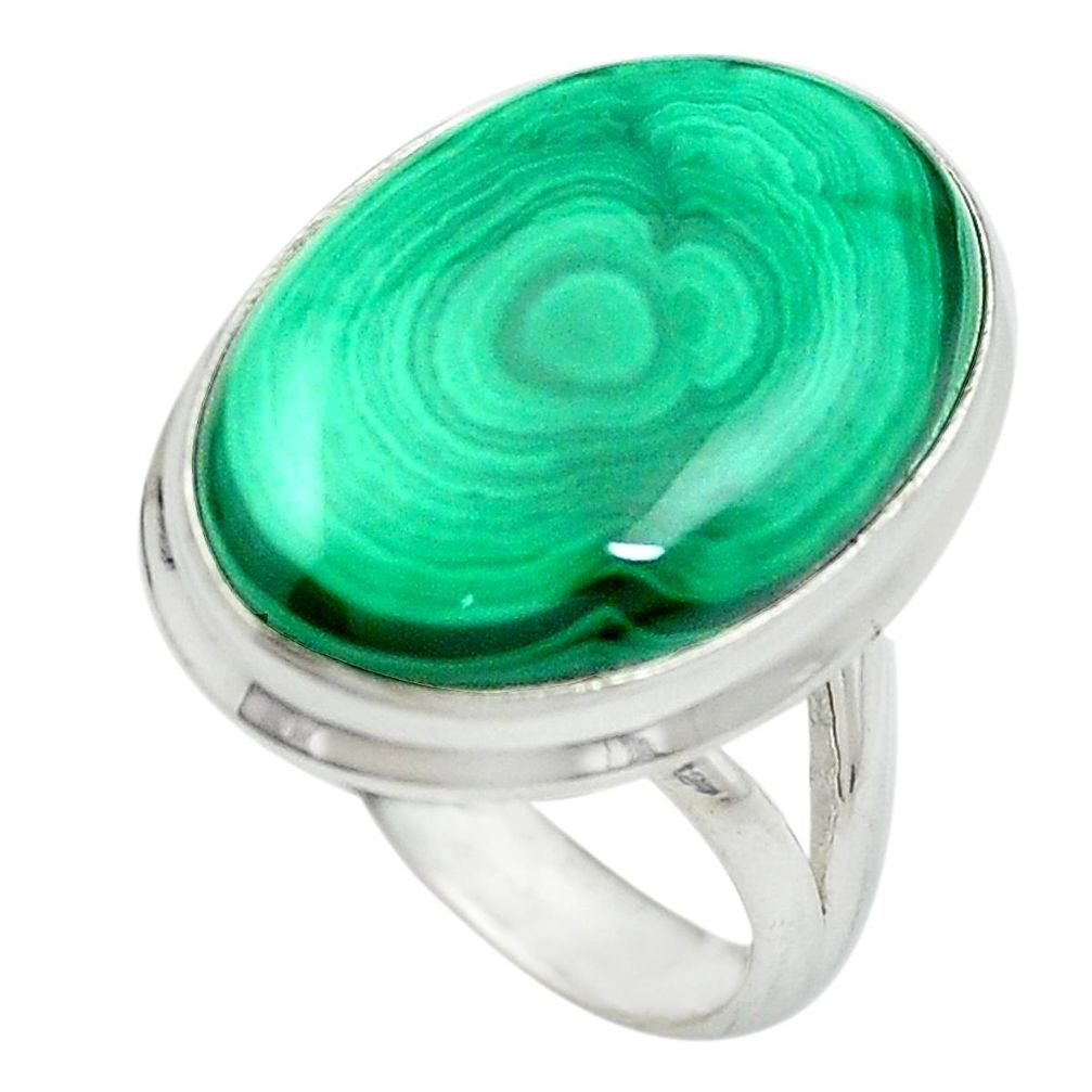 Natural green malachite (pilot's stone) 925 sterling silver ring size 8 m50166
