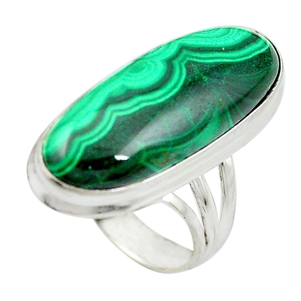 925 sterling silver natural green malachite (pilot's stone) ring size 6.5 m50167