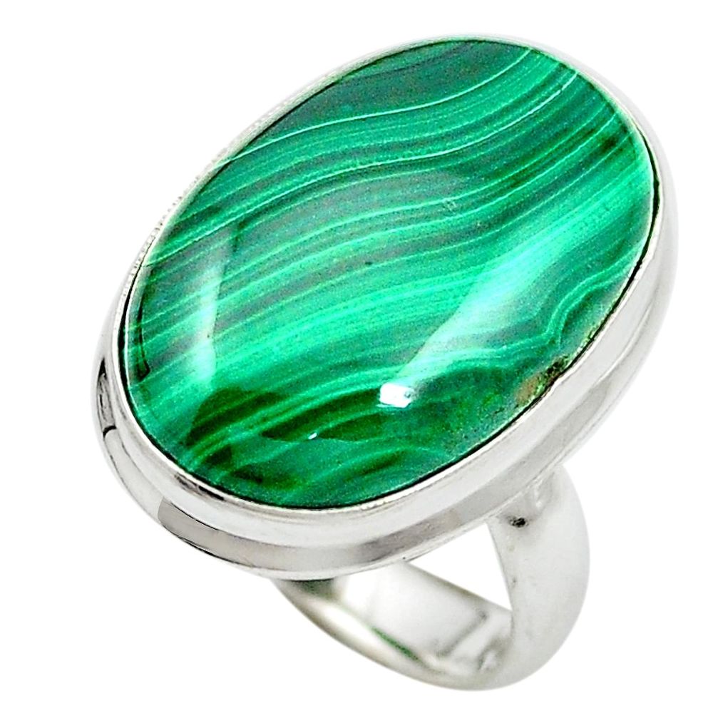 Natural green malachite (pilot's stone) 925 sterling silver ring size 6.5 m50180