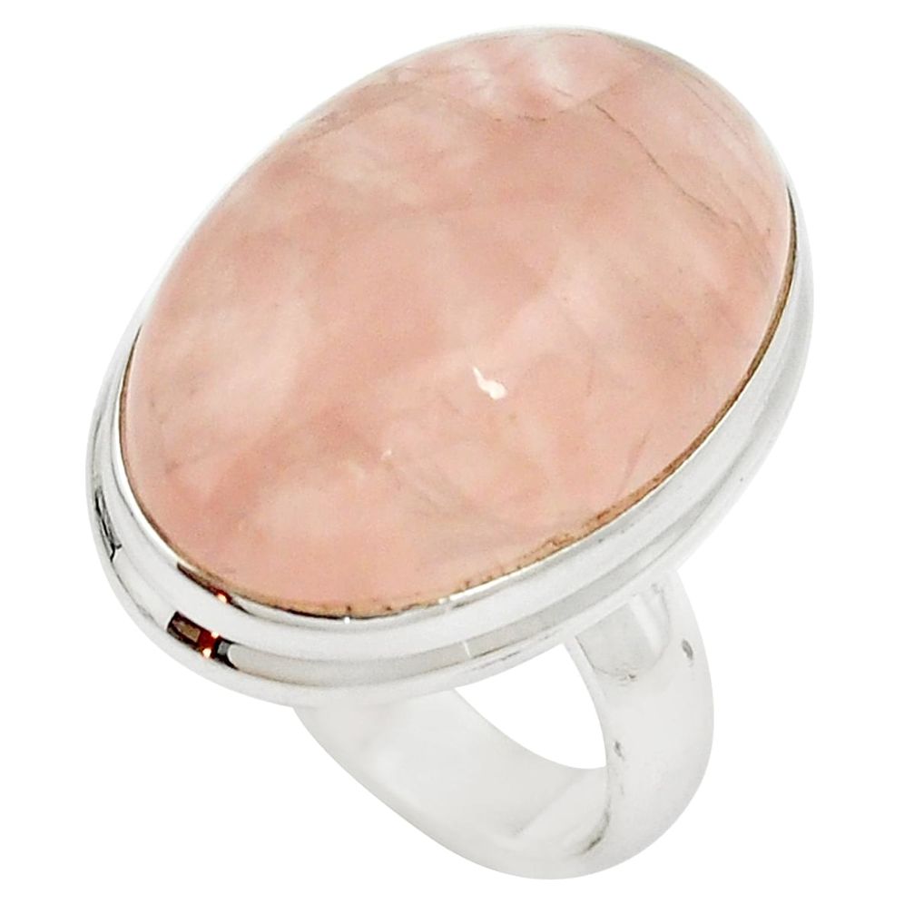 Natural pink rose quartz 925 sterling silver ring jewelry size 7 m50222