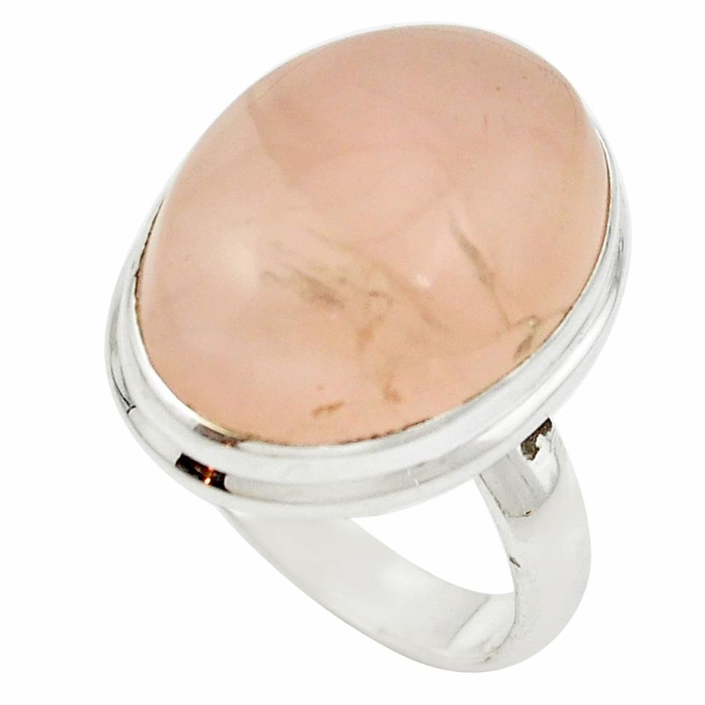 Natural pink rose quartz 925 sterling silver ring jewelry size 8.5 m50223