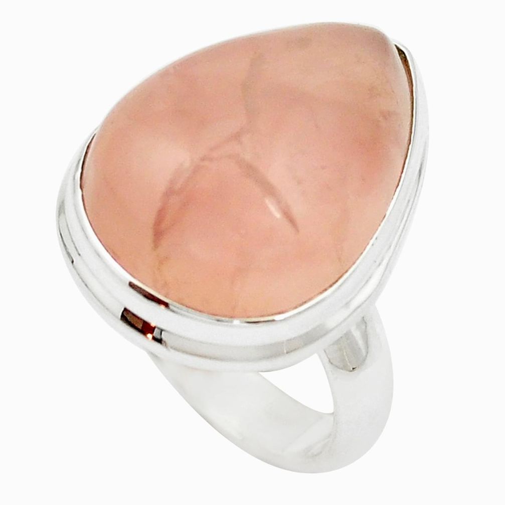 Natural pink rose quartz 925 sterling silver ring jewelry size 6 m50229