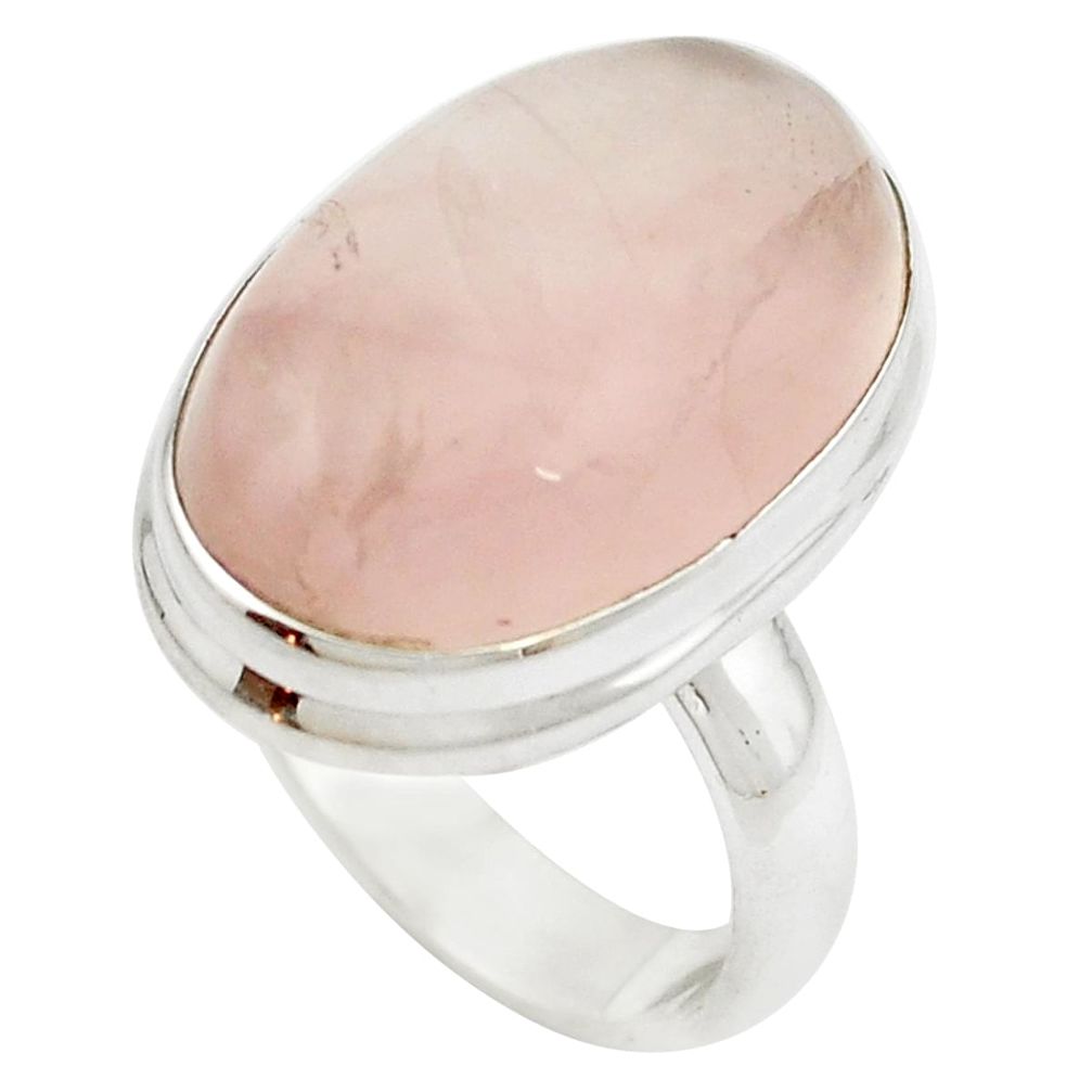 Natural pink rose quartz 925 sterling silver ring jewelry size 7 m50232
