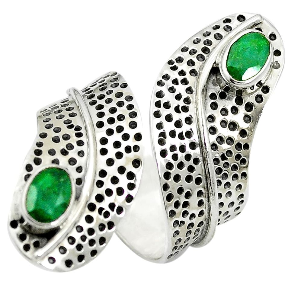 Natural green emerald 925 sterling silver adjustable ring size 7 m50265