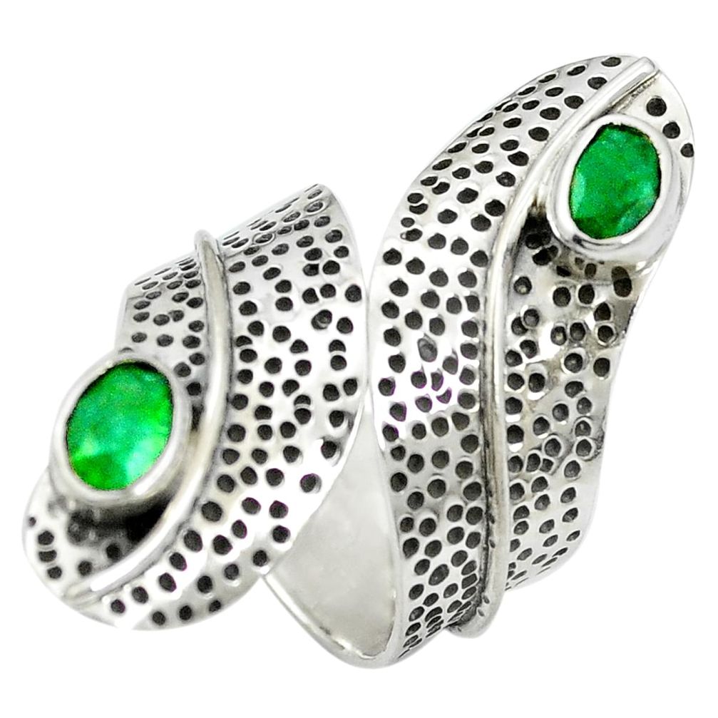 Natural green emerald 925 sterling silver adjustable ring size 7 m50267