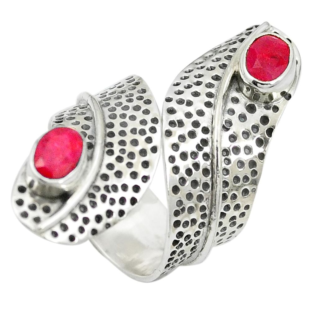 Natural red ruby 925 sterling silver adjustable ring jewelry size 6.5 m50270