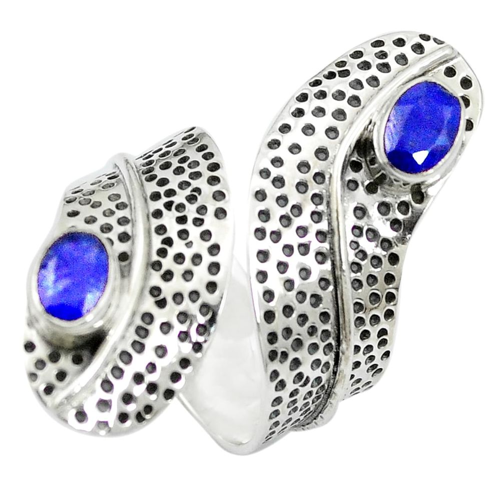 925 silver natural blue sapphire adjustable ring jewelry size 7.5 m50278