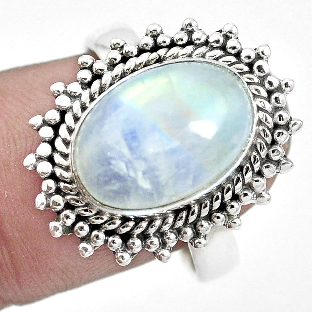 Natural rainbow moonstone 925 sterling silver ring jewelry size 8 m50402