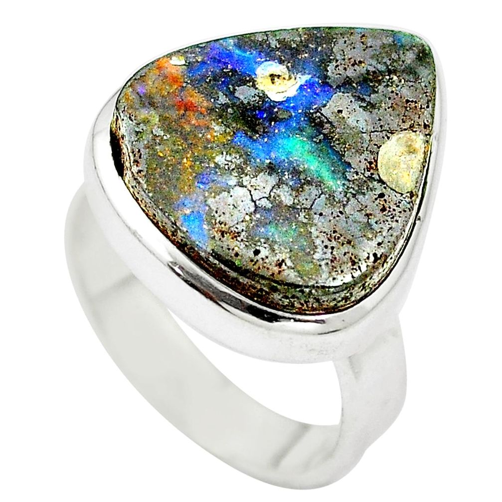 925 sterling silver natural brown boulder opal ring jewelry size 7.5 m50549