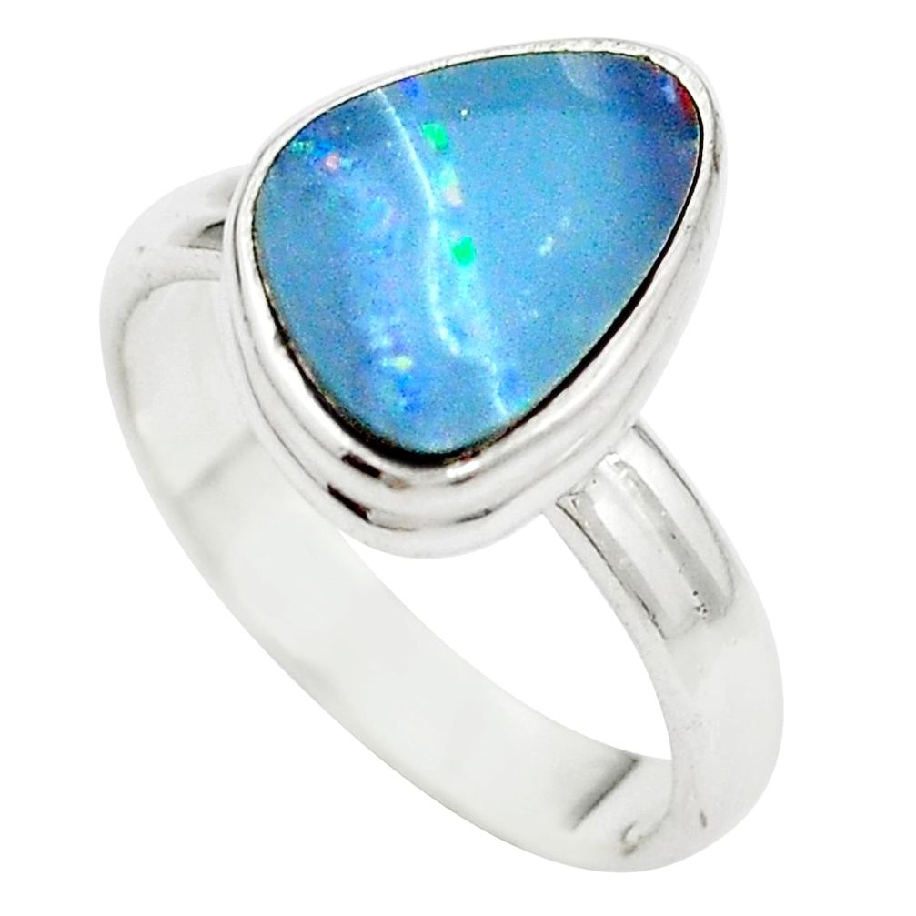 Natural blue doublet opal australian 925 sterling silver ring size 7 m50566