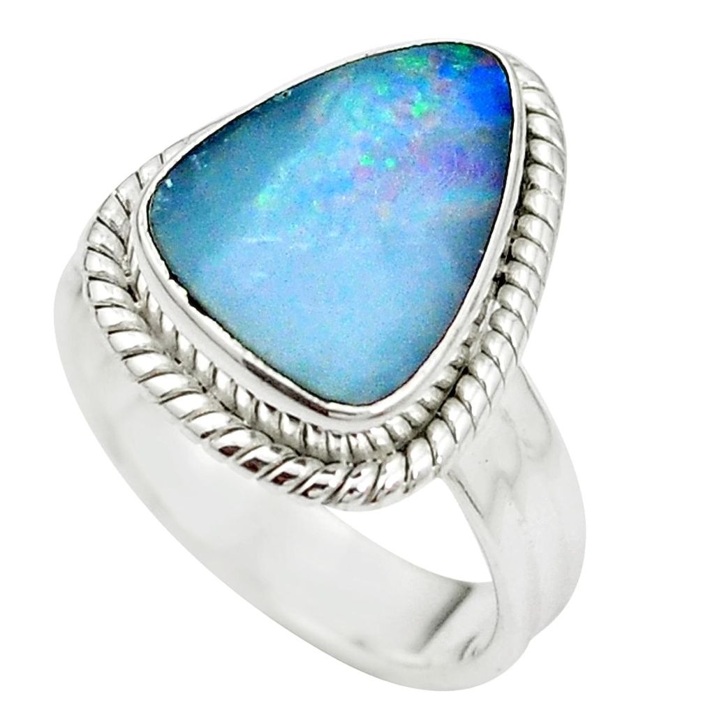 Natural blue doublet opal australian 925 silver ring size 6.5 m50595