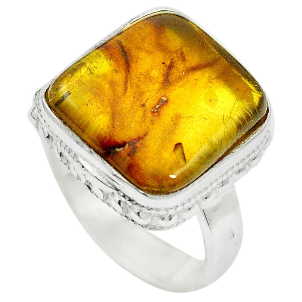 Natural green amber from colombia 925 sterling silver ring size 7 m50668