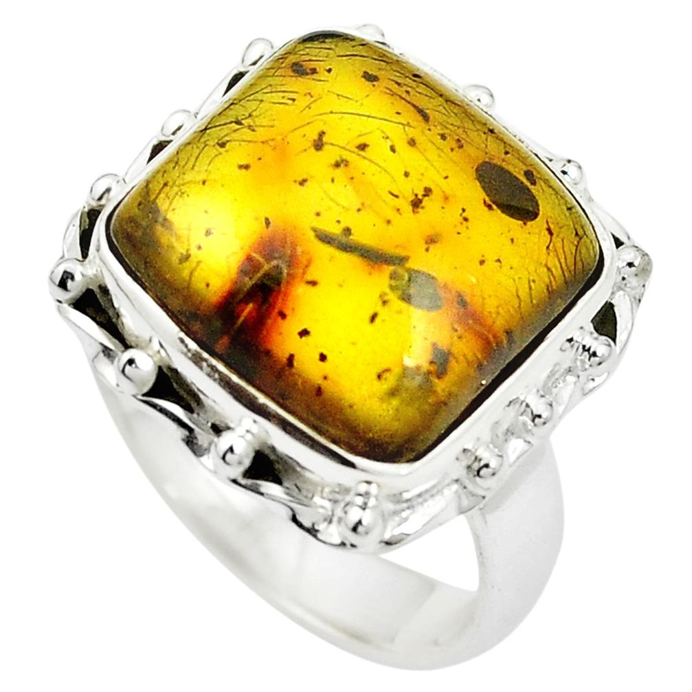 Natural green amber from colombia 925 sterling silver ring size 7 m50674