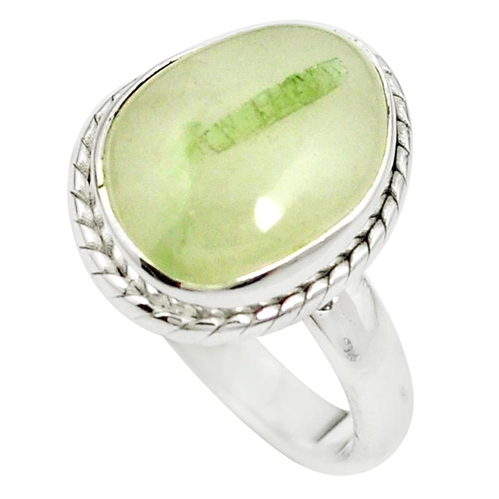 Natural green tourmaline in quartz 925 silver ring jewelry size 8 m50701